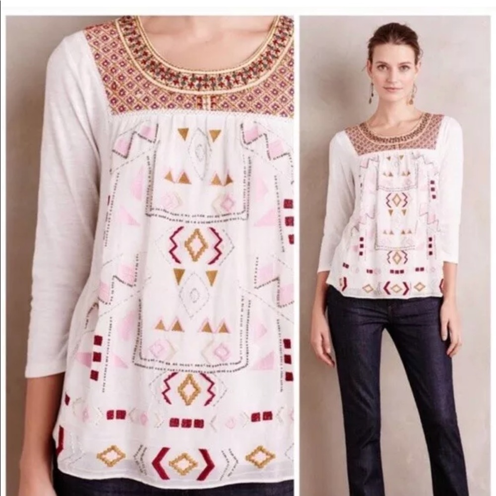 Anthropologie $88 Akemi Kin Veyo embroidered top S cottagecore boho gypsy